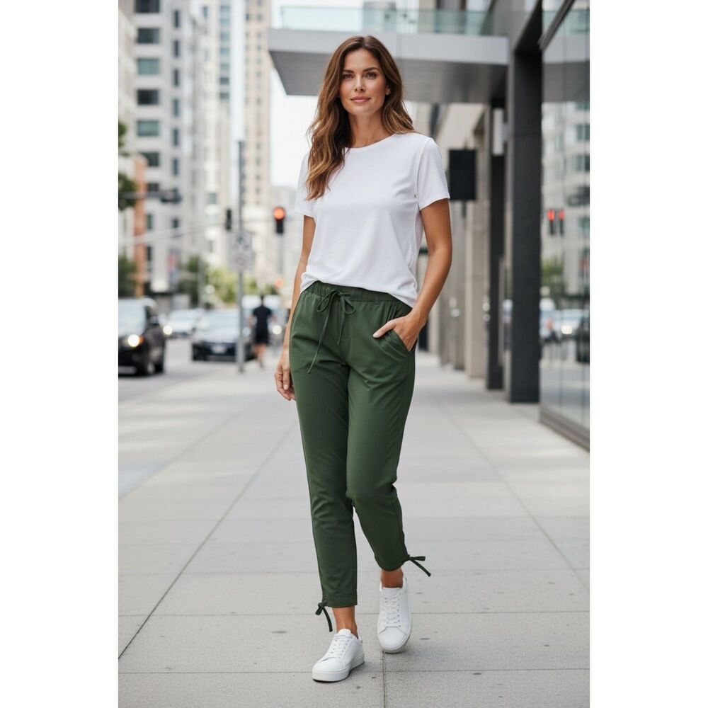 The Trailhead Women's Olive Green Trail Cargo Pants Drawstring Ankle Size Large